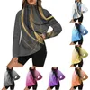 Kadın Tişörtleri Sıradan Sweatshirt Yüksek Boyun Yan Kalam Hat Çizgi Baskı Uzun Kollu Üstü Kadın Moda Bluz 2024 Gömlek