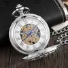 Pocket horloges 2020 mode zilver gegraveerde handwind mechanische zak voor mannen vrouwen vintage steampunk fob skelet mannelijk geschenk l240402