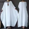 Casual klänningar BASIC WEMEN SOMMER TUNMOMOLL LINEN LOOK Dress Literary Boho Långärmad dam Solid Color Robe Vintage Kaftan 230608