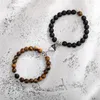 Bracelets de charme 2pcs / ensemble Natural Stone Beded Heart Magnet Couple d'attraction pour les femmes Men Simple Love Relation Bracelet Bijoux