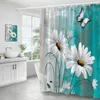 Rideaux de douche papillon blanc floral fleur fleur bleu gris gris style art polyester tissu de salle de bain décoration de rideau avec crochets