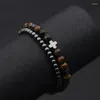 Strand Mens Bracelet Set 4mm Hematite Beads Cross Braclet Natural Lava Tiger Eyes Braslet Homme Gifts For Him Leisure Accessories Joias