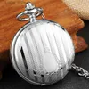 Pocket Watches Silver Stainless Steel Vintage Mechanical Pocket Stripe Engraved Double Side Case Skeleton Fob Steampunk Men Women L240402