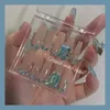 Square Blue Tshaped Fake Nails Transparent Long T Nail Type Look Right Wearable False Handmade Finished Product 240328