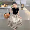 Mädchenkleider 2024 Neues Sommer Chinesisches traditionelles Kleid Hanfu-Kleid für Mädchen-Gesichtsrock für Kinder Mädchen Prinzessin Hanbok zweiteilige Set L240402