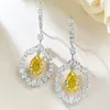 Pendientes colgantes Vinregem 8 12 mm Cortero Citrine High Carbon Diamond Gemstone Drop 925 Joyería de fiesta de boda de plata esterlina