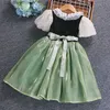 Girl's Dresses Anna Frozen Baby Dress Korean Baby Girl One-piece Dress Summer And Spring Green Dress Anna Cosplay For Kids 3 To 10 Years old L240402