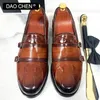 Chaussures décontractées Daochen Marque Brown Brown Black Crocodile Imprimer une robe en cuir authentique Double sangle Boucle Boucle Men