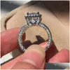 Bant Yüzük 925 Sterling Sier Prenses Kesme 3CT Lab Diamond Ring Takı Nişan Düğün Drop Teslimat Dhtqz