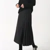 Women's Pants Mid-calf Length Culottes Black Solid Color Pleated Wide Leg For Women High Street Style