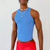 Camisetas para hombres Color sólido o Cuello Top Top Summer Casual Vest Streetwear for Fitness Blue Polyester Material