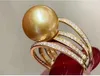 Pierścionki klastra wspaniałe ogromne 9-10 mm 10-11 mm 11-12 mm okrągły naturalny południowy złota perła Pierścień 925s