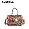 Bolsas de noite Lomantina Mulheres de couro real Flores de casca designer artesanato de retalhos de retalhos de mancha mensageiro genuíno