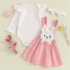 Kledingsets geboren Baby Girl Easter Outfit Lange mouw Romper borduurwerk Suspender rokhoofdband 3 stks set