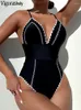 Swimwear féminin Vigoashely 2024 Femmes solides à attaches solides Sexy Push Up One Piece Massuit de maillot de bain monokini High Cut Backless Bathing Bathing