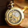 Pocket Watches Luxury Antique Skeleton Mechanical Pocket Mens Steampunk Mechanical Fob es Clockwatch Pendant Handroll Reno De Bolso L240402