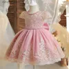 Girl's Dresses Girls Pink Party Princess Dress Kids Birthday Cerony 1-5Y Child Tul Ball Gown for Wedding Evening Egant Bow Babys Clothes L240402