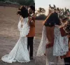 Dresses Sexy Bohemian Cheap Full Lace Mermaid Wedding Dresses V Neck Puffy Long Sleeves Backless Floor Length Plus Size Wedding Dress Brid