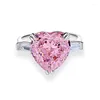 Cluster Rings S925 Sterling Silver Heart-Shaped Pink Diamond Moissanite Ring for Women