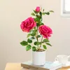 Flores decorativas Rose Artificial Rose Bonsai Planta Fake Ornaments para Decoração de Cerimônia de Casamento de Decoração da Desktop Decoração em casa Decoração de festa