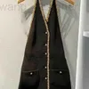 Основные повседневные платья Дизайнер Miu Black Heavy Industry Set Set Set Diamond Plore с открытым спином сексуальным дизайном Sense Sensing Sheb Юбка Знаменитость зима SOHF