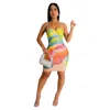 Casual Dresses Ladies Beach Cool Sexy Summer Sling Dress Multicolor Tie-Dyed Sleeveless Skinny Party