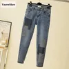 Frauen Jeans VMewsher Vintage hohe Taille Frauen glänzender Strassmodus weibliche Mode Casual Pencil Hosen Knöchellänge Hosen Streetwear