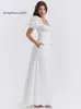 シックなエレガントと2024素敵な短いパフスリーブマキシドレスプロムパーティーガウン衣装女性2024 ESのための夏の長い白いドレス