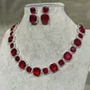 Stonefans Red Square Crystal Necklace Earrings Set Party 2024 Trend Large Bridal Jewelry Set for Women Decoration 240402