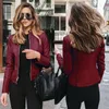 Moda Pu Deri Kısa Ceket Kadınlar Blazers Ceket Bahar Sonbahar Fermuar Up İnce Küçük Out Giyim Lady Deri Moto Üstler S-5XL 240402