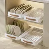 Kitchen Storage Sliding Dish Bowl Organizer Rack Drying Cabinets Drawer Tableware DrainageHolder Chopstick Accessories