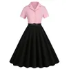 Parti Elbiseleri Kadınlar Pink Up Lattice Casual Elbise 2024 Yaz Kısa Kollu Retro Robe 60s 50s Vintage Rockabilly Swing Vestidos