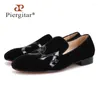 Casual Shoes Piergitar 2024 Handmade Black Velvet With LOVE Letters Design Fashion Party And Wedding Men Loafers Plus Size Men's Flats