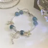 Strand Korean Blue Crystal Beads Bracelet Butterfly para meninas Design da moda Jóias de amizade de estudantes delicados