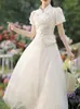 Work Dresses Vintage Wedding Dress White Mesh 2 Pieces Skirt Blouse Set Ensembles De Jupes Party Outfits Vestidos Mujer Conjunto Elegante