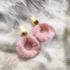 Dangle Earrings Korean White Fur Circle Round Drop for Women Girl Holiday Cocktail Party Jewelly's Day Gift