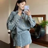 Work Dresses Retro Fashion Denim Set For Women's Spring 2024 Long Sleeve Shirt High Waist Slim Half Skirt Pantskirt 2piece Suit