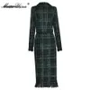 Jurken Moaayina Casual Fashion Designer Winter Plaid Tweed Skirts Pak Dames boog kralen met lange mouwen jas Tassel rok 2 stuks set 220923 093