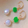 Dangle Earrings Handmade White Pearl Green Jade Sculpture Gold Diamond Wedding Drop Stud Beaded Clip-on Platinum Anniversary Women