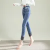 Frauen Jeans 2024 Winter hohe Taille Skinny Slim Women Bleistift Jean Hosen weibliche warme Samt verdicken Stiefelhosen