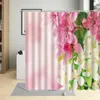 Cortinas de chuveiro com flores de pêssego floral Cortina rosa Planta floral Flor Arte Decoração de tecido à prova d'água com ganchos