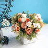 Decoratieve bloemen herfst kunstmatige zijden pioenroos roze hydrangea boeket home decoraties feest bruid bruid nep planten