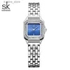 Montres féminines Shengke Elegant Silver en acier inoxydable Femmes Es Fashion Small Dial Square Womans Quartz Tireaux Madiennes Nouvelles-cadeaux Corloge de cadeau L240402