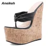 Тапочки Aneikeh Летние клинья Flip-Flops Женская обувь Fashion Classics Pu Платформа головка Peep Toe Высокие каблуки Размер 35-42