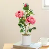 Decorative Flowers Artificial Rose Flower Bonsai Simulated Pot Plants Fake Office Home Desktop Decoration Wedding Ceremony Ornament