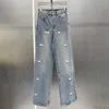 List Flocking Women Denim Pants Design Jean Dessers Designer niebieskie eleganckie kieszonkowe dżinsy