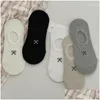 Socks Hosiery Women Sock Slippers Summer Simple Solid Color Bow Embroidery Invisible For Woman Thin Anti-Slip Sile No Show Drop Delive Otnn2