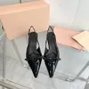 Designer Leather High Heels Brand Best Quality Pointed Fine Bow Tie Sandals Bright Face Mid Heel Side Hollow Women Dress Shoes