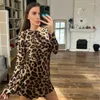 Abiti casual sexy stampa leopardo mini abiti da donna a manica lunga magnate a maniche lunghe 2024 primavera estate femminile alta streetwear
