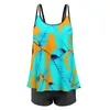 Women's Swimwear Ladies Sexy Double Shoulder Sling Print Swimsuit Boxers Tankini Split Short Sleeve Women Plus Size